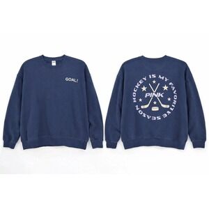 Victorias Secret PINK Navy Hockey Goal Graphic Crew Neck Sweatshirt XL Athletic